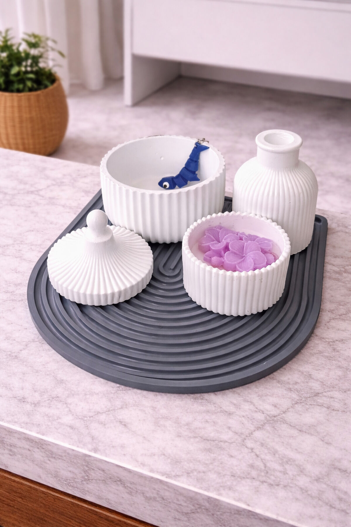 Minimal Tasarım Kapaklı Mumluk Seti Dekoratif Banyo & Masa Organizer