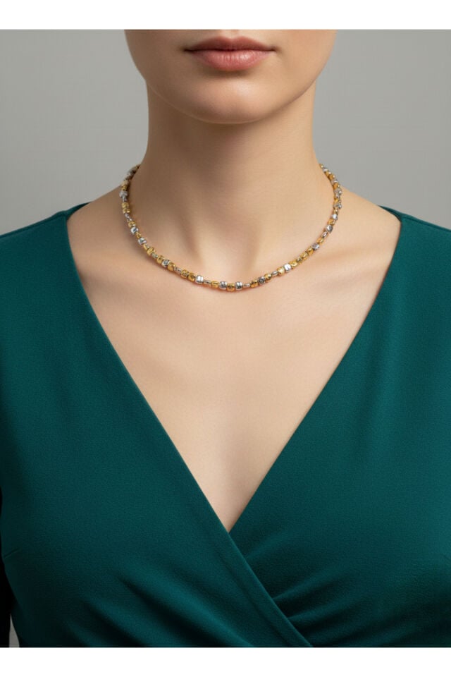Minimal Altın Gümüş Renk Boncuk Kadın Kolye