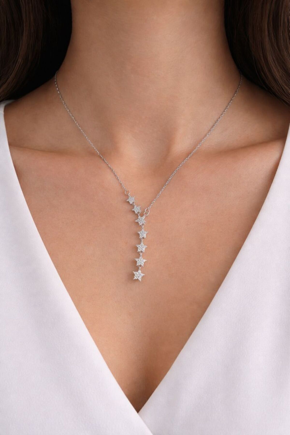 Zirkon Taşlı Yıldız Detaylı Y Model Çelik Kolye